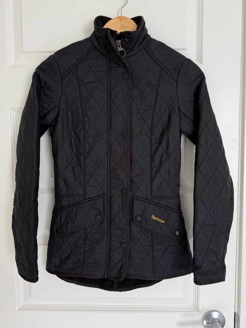Barbour Cavalry Polarquilt Jacket Women’s US 2 UK 6 Black Quilted Stand Collar